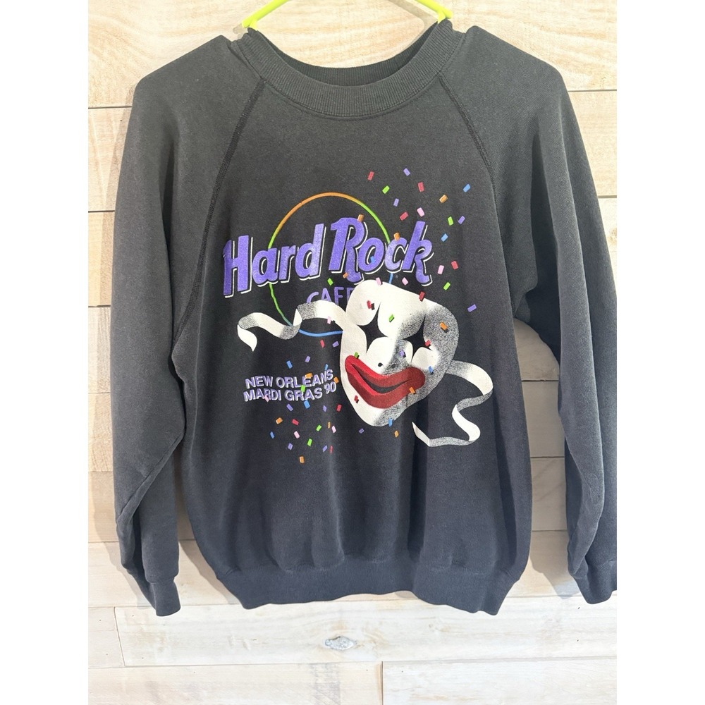 VTG Hard Rock Cafe 1990 Mardi Gras New Orleans Crewneck L Fast Shipping - Picture 1 of 7
